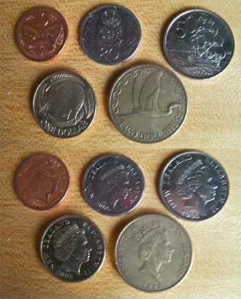 5 cents, 20 cents, 50 cents, $1, $2